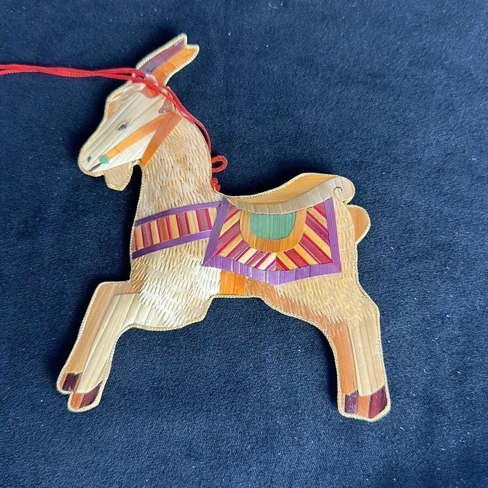 Vintage Christmas Ornaments Animals Set Of 4 Wood Strip Folk Art